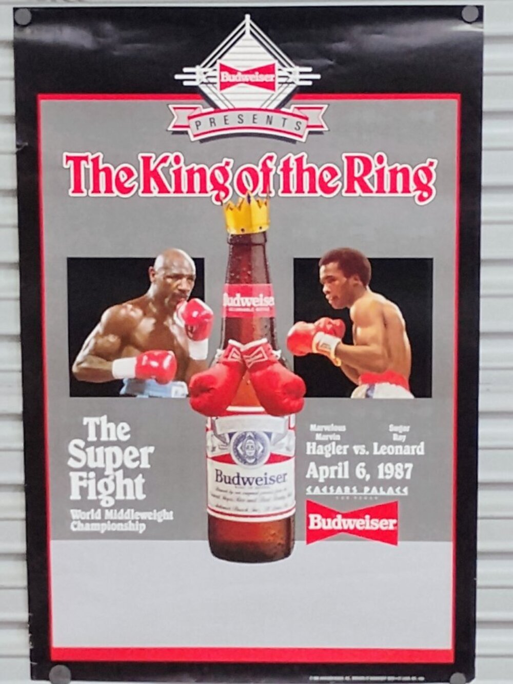 Marvelous Marvin Hagler vs Sugar Ray Leonard Budweiser Boxing 20x30 Vtg Poster